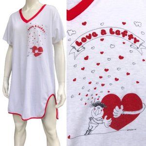 V Day Vintage 80s Single Stitch V-Neck Ringer Dress Sleep Tee Shirt Cover Up O/S
